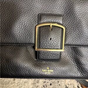 Kate Spade Black Leather Messenger Bag with Gold Buckle